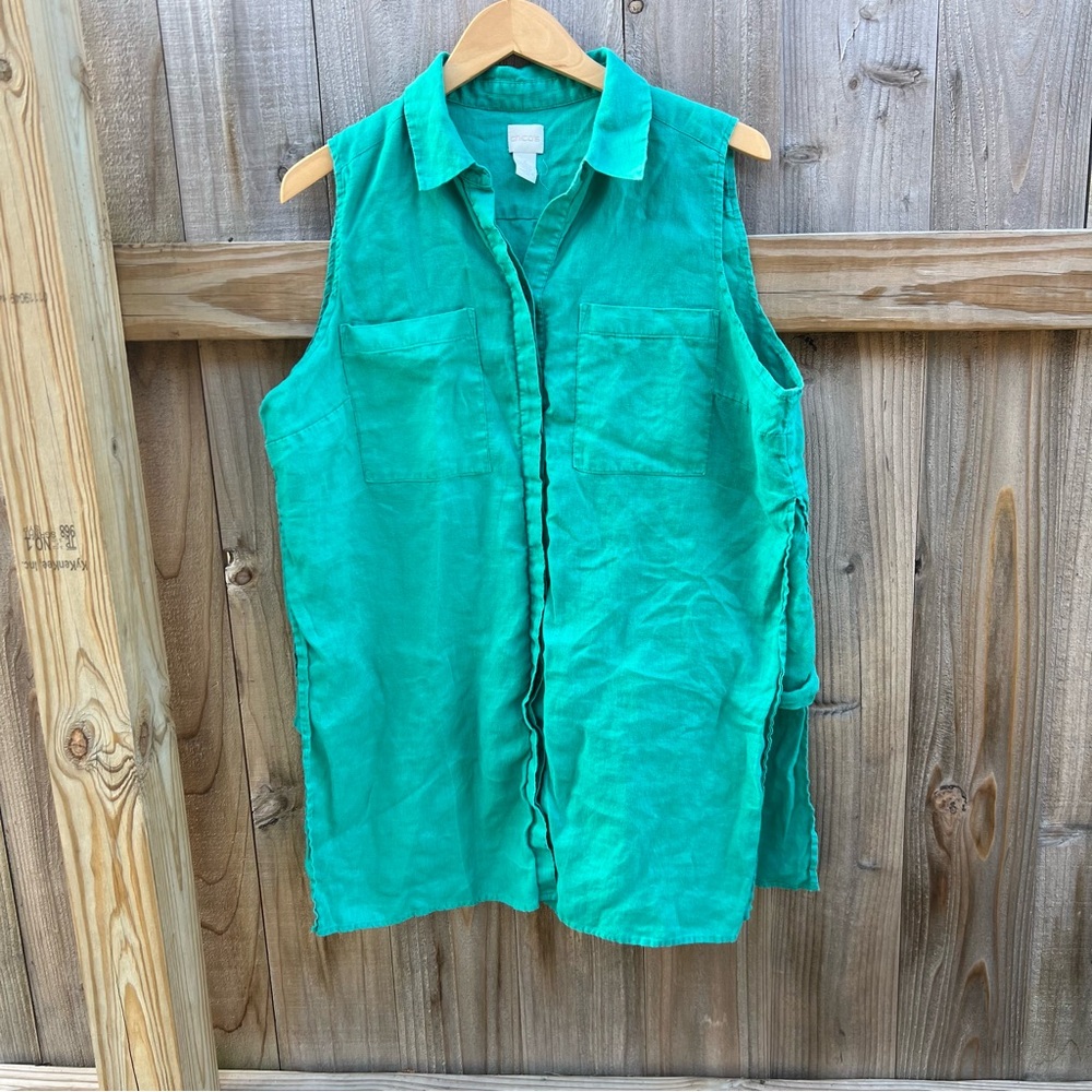Chico’s Turquoise Linen Two-Piece Outfit - Size 3 (Petite) - Picture 2 of 8